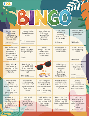 IXL Colorful Summer Bingo PDF
